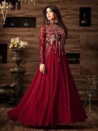 Georgette maroon Anarkali Suit In Wine Colour