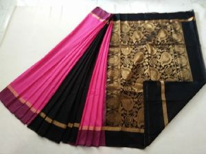 silk cotton sarees with contrast blouse