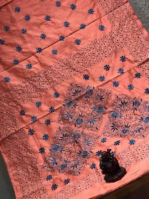 Soft silk with kantha work sarees