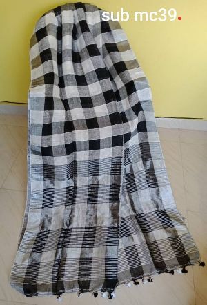 blouse piece SUB zari linen check sarees