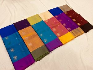 pure kanchipuram handloom silk sarees with contrast blouse