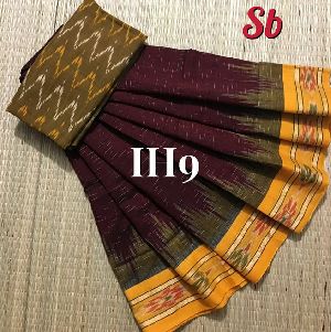 soft ikkat hand woven sarees with ikkat blouse