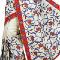 Red and Blue Floral Design on Assam Silk Saree