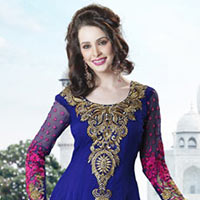 Royal Blue Net Churidar Kameez with Dupatta