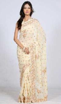 Cream Coloured Saree with Resham Work