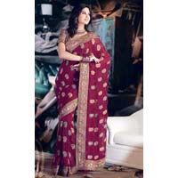 Maroon Faux Georgette Saree with Zari Thread Work