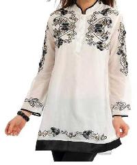 White Kurti With Black Thread Embroidery