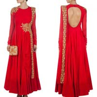 Beauteous Red Net & Raw Silk Anarkali Suit