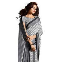 Vibrant Grey Crepe Designer Saree