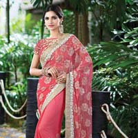 Vivid Hot Pink Net Designer Saree