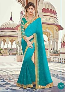 Worldly Teal Georgette Designer Saree