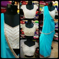 Sky Blue Designer Blouse with Palin saree