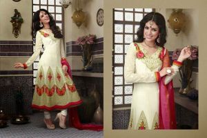 White colour ethnic party wear Anarkali Salwar Kameez