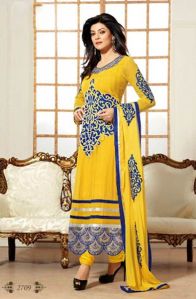 Yellow Designer Churidar Kameez, Blue Designer Churidar Kameez