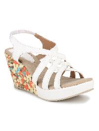 Ladies White Floral Print Platform Sandals