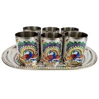 Stainless Steel Meenakari Serving Tray