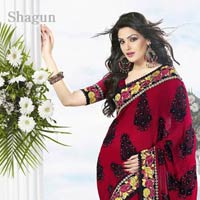 Red Marbal Chiffon Sarees