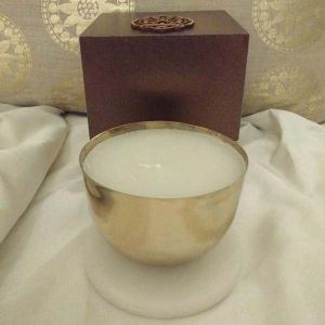 Brass Cup Candle with a white marble coaster