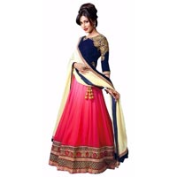 Tomato Red & Blue Color Shoulder lehengha Lehnga Choli