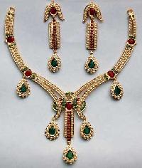 Stone Studded Necklace Set (Ruby & Pearl)
