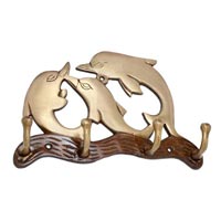 Brass Dolphin Family Key Holder