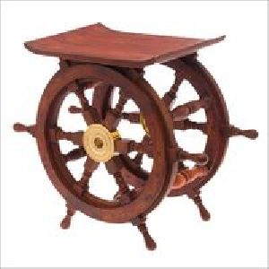 Nautical Brown Wood Ship Wheel Coffee Table