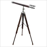 NAUTICAL MARINE LEATHER TELESCOPE BROWN STAND