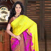 Yellow color creap style saree