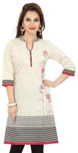 Simple Sizzles Off-White Cotton Short Tunic for Women