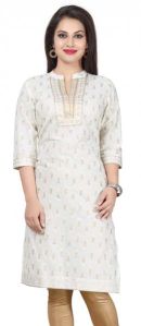 White Gold Embrace Short Cotton Party Wear Kurta for Women