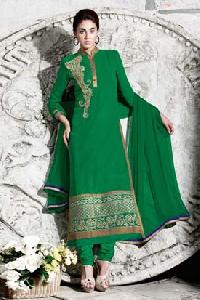 BEMBERG GEORGETTE GREEN CHURIDAR SUIT - RIHA 7013