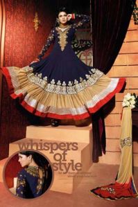 GEORGETTE NAVY BLUE & FAWN ANARKALI SALWAR SUIT - GLOS 3401