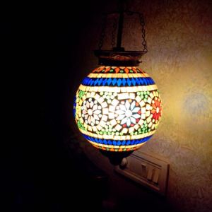 Designer Hand-made Glass Mosaic Hanging Lamp with Antique Finish Metal