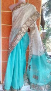 Ladies Raw Silk Turquoise Blue Sarees