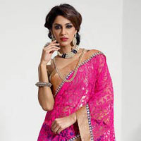 Pink Embroidered Saree