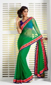 Scintillating Green Embroidered Saree