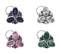 Flower Multi CZ Gemstone 925 Silver Pack Of 4 Nose Pin