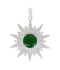 Star Looking White Topaz With Green Onyx Gemstone 925 Silver Pendant