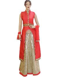 Silk Pink Long Jacket Style Suit With Jute Gold Lehenga