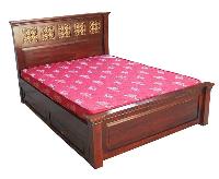 Five Brass Jali Wooden Bed with Storage