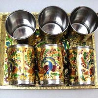 Set of Six Steel Golden Glass with Golden Trey