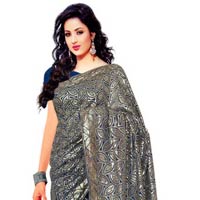 Navy Blue Georgette Embroidered Saree