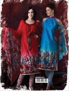 Stylish Printed Red Blue Salwar Suit