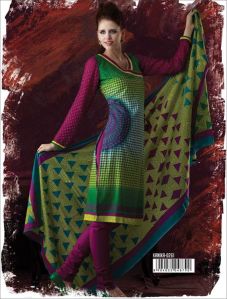 Stylish Printed Violet Green Salwar Suit