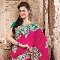 Pink Georgette Saree with Zari