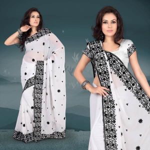 Iced White Faux Georgette Saree