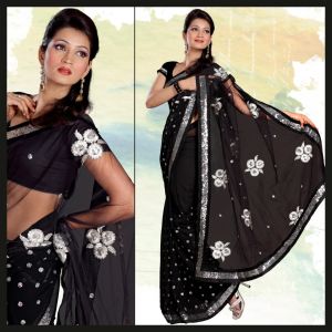 Sable Black faux Saree with unstitched Blouse (162)