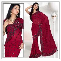 Vivid Maroon Faux Georgette Saree with Unstitched Blouse