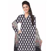 KCSK118 - Bagru Print Salwar Kameez / Cotton Churidar Materials with Chiffon Dupatta - Black & Red