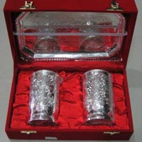 Silver Plated Engraved Glass Set